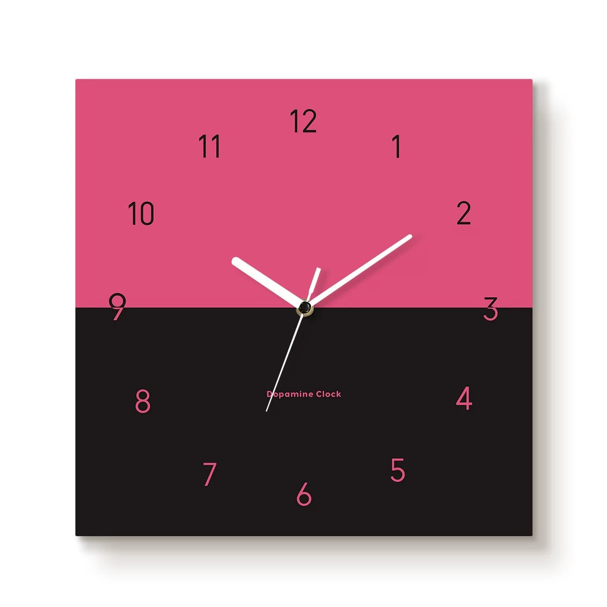 Colour-block wall clock used as a graphic focal point