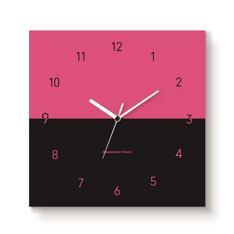 Modern Color-Block Wall Clock, Frameless 3 mm Panel, Stage Debut Tick Marks, Living Room – Stage Debut with Numerals / 30 x 30 cm