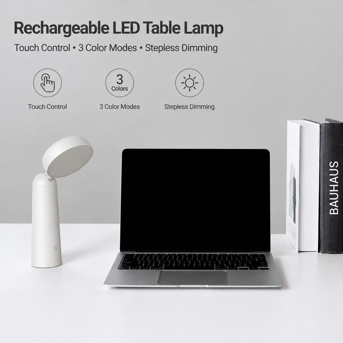 Rechargeable LED Table Lamp, Touch Dimming, 3-Color, Modern Simple Home