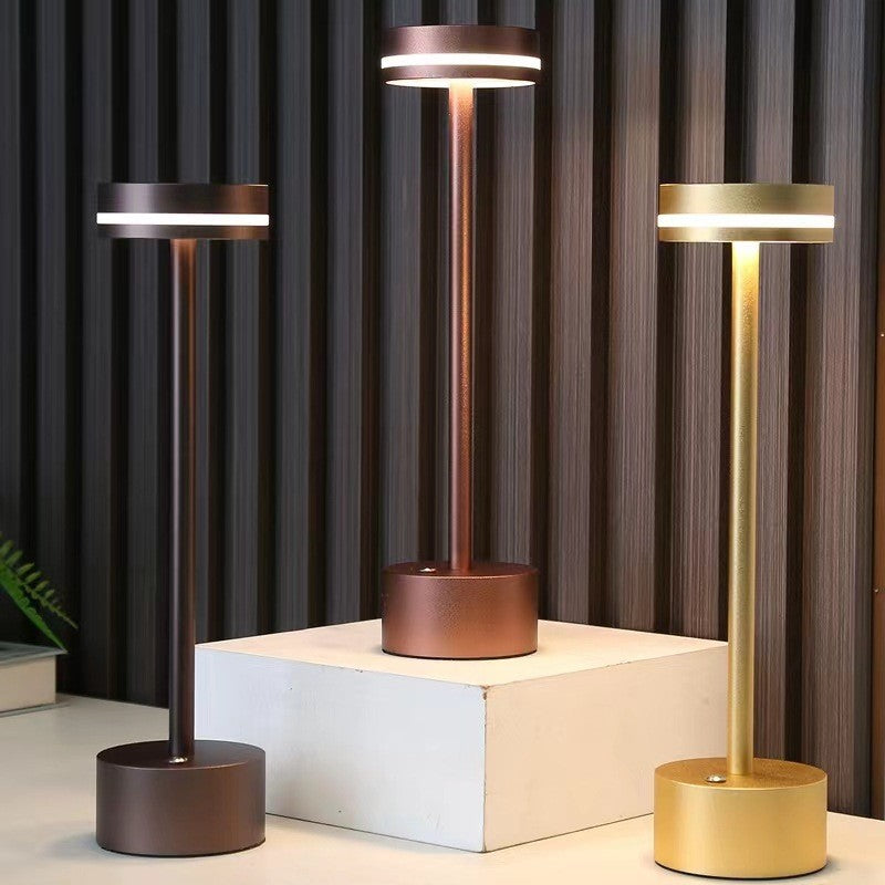 LED I-Shaped Table Lamp, USB Rechargeable Wireless, Touch Dimming, Retro Metal Decor