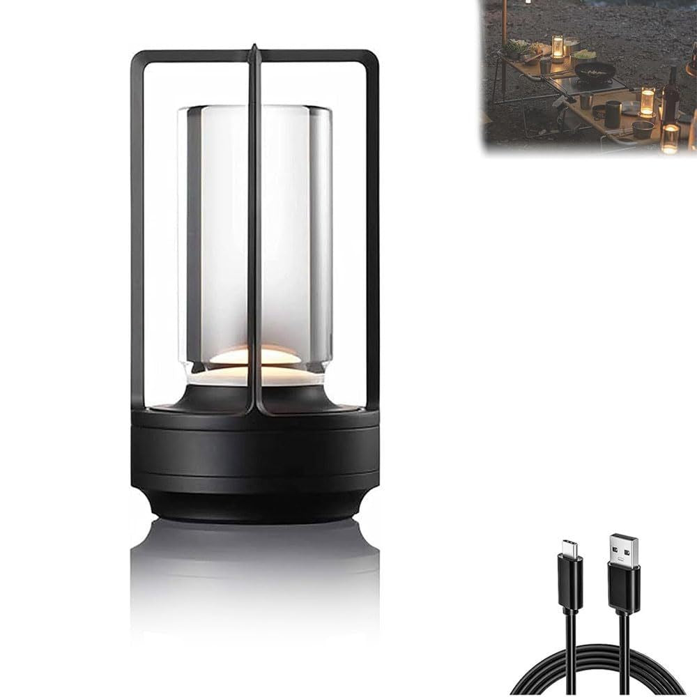 Retro Japanese LED Table Lamp, Dimmable USB Charging, Minimalist Metal Night Light for