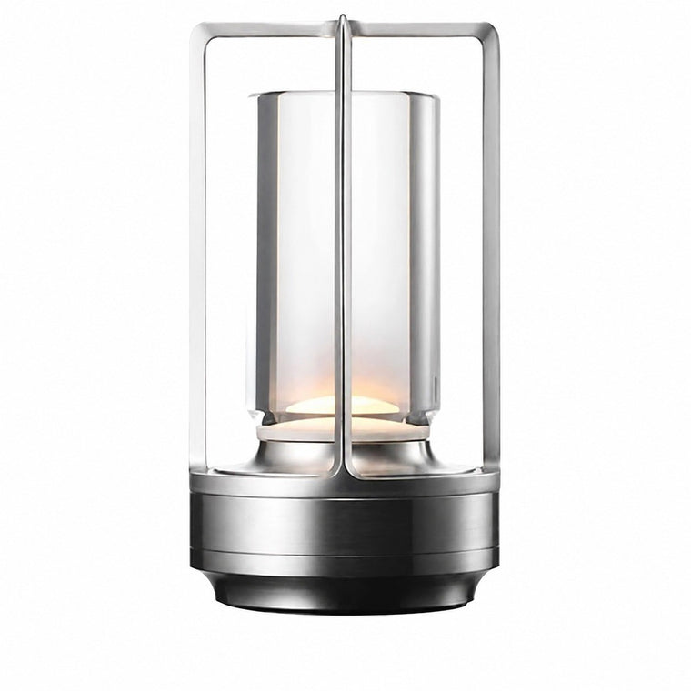 Retro Japanese LED Table Lamp, Dimmable USB Charging, Minimalist Metal Night Light for – Button silver