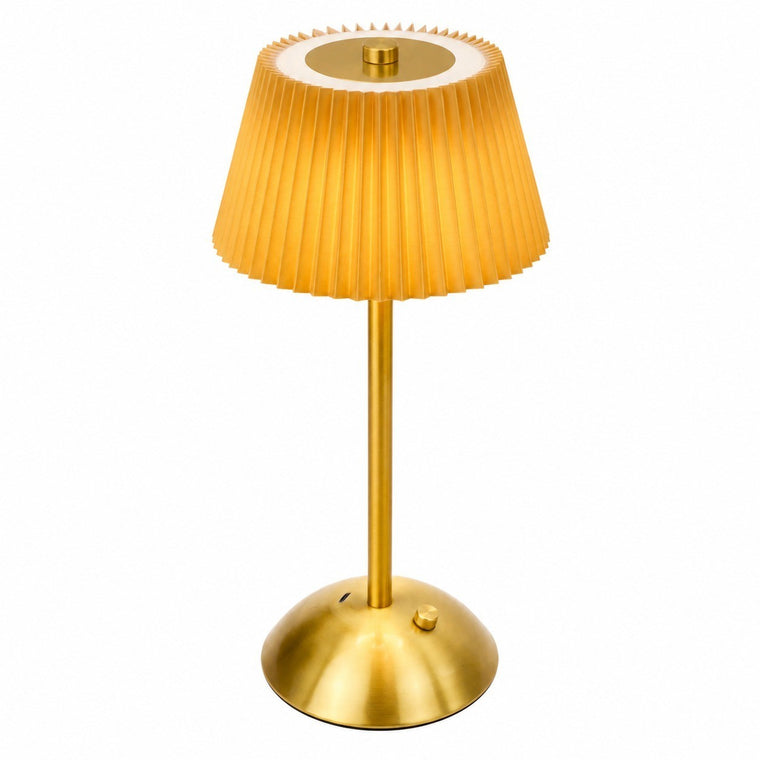 Pleated Fabric Metal Table Lamp, Rechargeable Touch Night Light, 3 Color, Bedside – Pleated no. 2-brown-rechargeable three colors