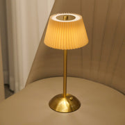 Pleated Fabric Metal Table Lamp, Rechargeable Touch Night Light, 3 Color, Bedside