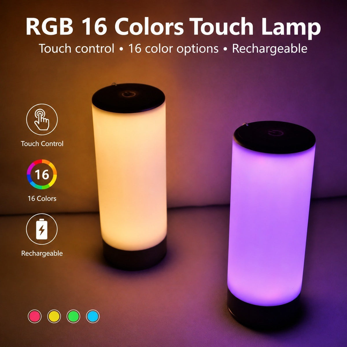 Rechargeable LED Touch Table Lamp, Bedside Night Light, Dimmable Atmosphere Lamp for Bedroom