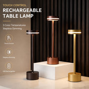 LED I-Shaped Table Lamp, USB Rechargeable Wireless, Touch Dimming, Retro Metal Decor