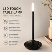 LED Touch Table Lamp, USB Rechargeable, Wireless, Metal Modern Night Light
