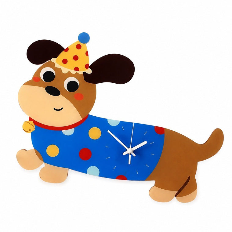 Polka-Dot Dachshund Cartoon Dog Wall Clock, Frameless 3 mm Panel – Polka-Dot Dachshund