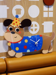 Polka-Dot Dachshund Cartoon Dog Wall Clock, Frameless 3 mm Panel