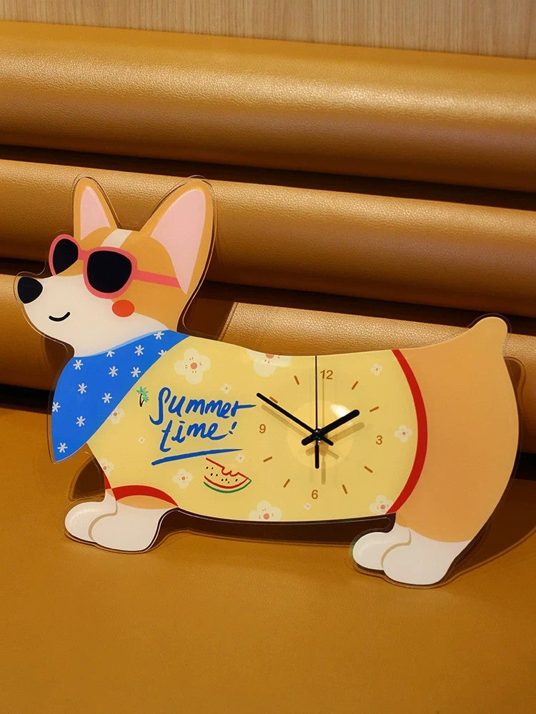 Polka-Dot Dachshund Cartoon Dog Wall Clock, Frameless 3 mm Panel
