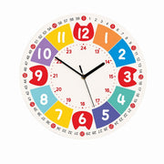 Children's Learning Wall Clock, 24-Hour Numeral Dial, Frameless 3mm Panel – Colorful Childhood, 24-Hour Full Numeral Dial / 30 x 30 cm (Large)