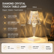 Diamond Crystal Touch Table Lamp, Dimmable Night Light, RGB Color Changing, Bedroom Decor