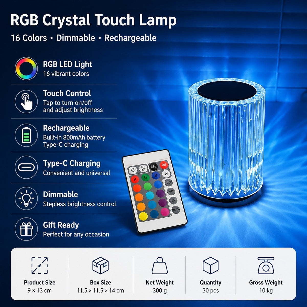 LED Tap Night Light, Dimmable Bedside Lamp, Rechargeable, 16 Color, Modern Minimalist Table