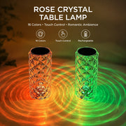 Rose Crystal Table Lamp, 16-Color Rechargeable, Touch Control, Romantic Bedroom Night Light
