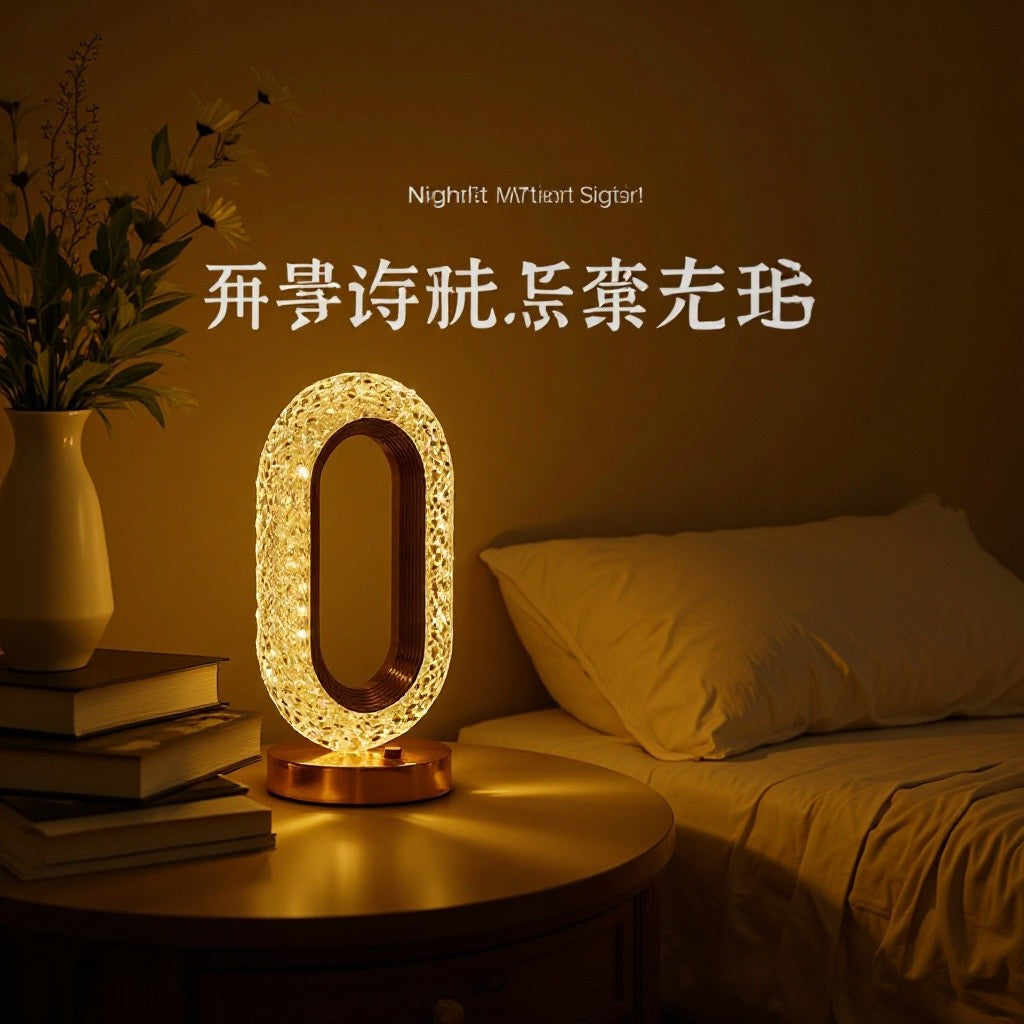 Crystal Table Lamp for Bedroom, Touch Night Light with Adjustable Brightness, Modern LED
