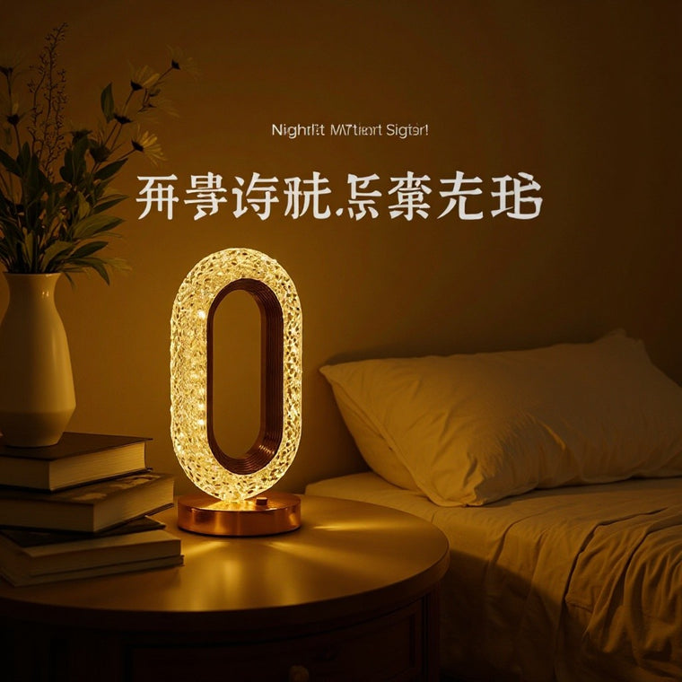 Crystal Table Lamp for Bedroom, Touch Night Light with Adjustable Brightness, Modern LED