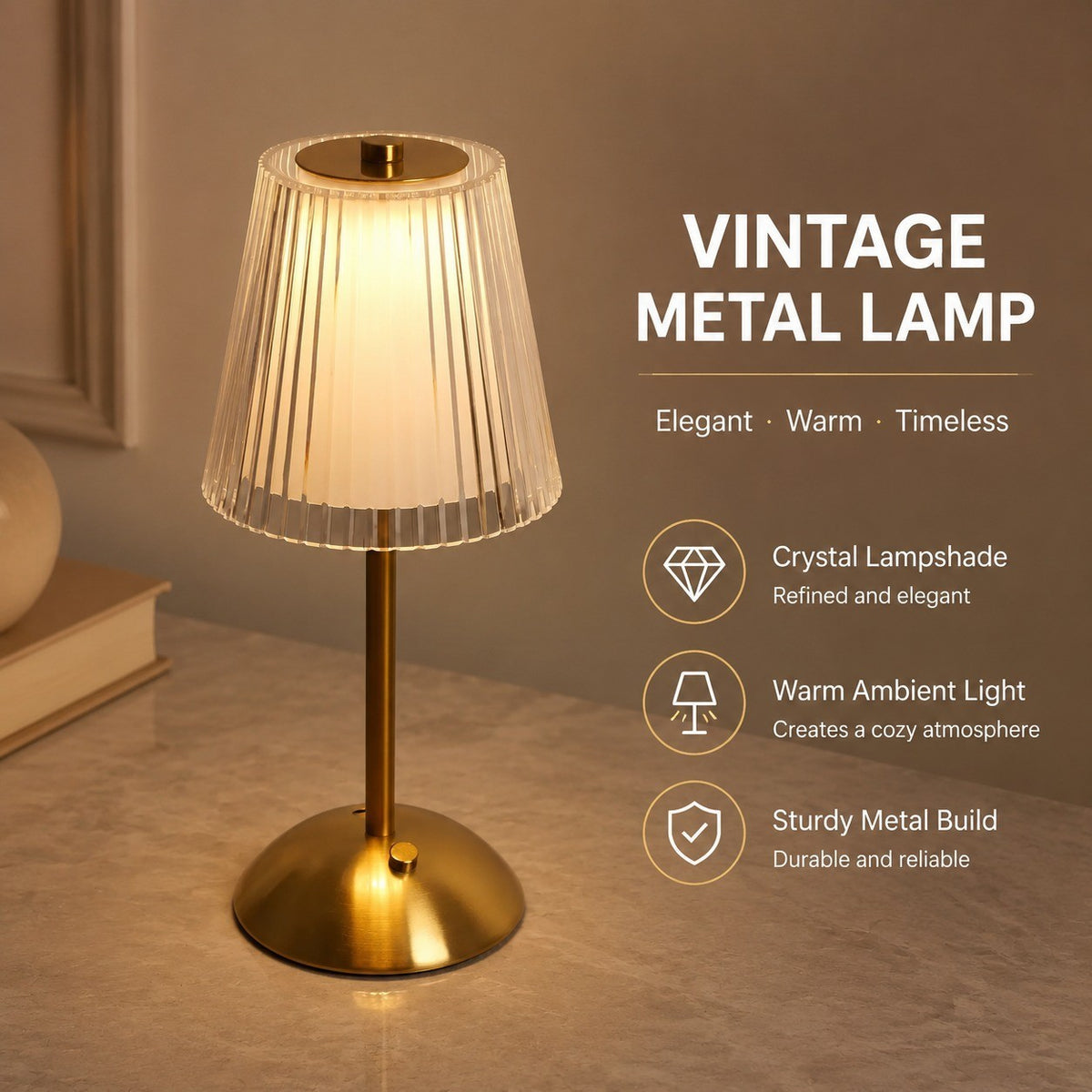 Crystal Pumpkin Night Light, Touch Lamp with Charging, Modern Minimalist Bedside Table