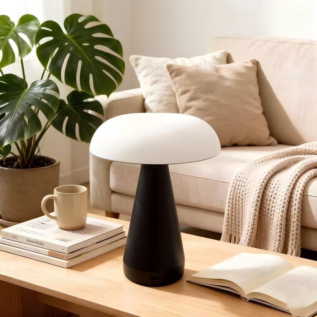 Metal Mushroom Table Lamp, USB Rechargeable Night Light, Touch Dimming, Eye-Protection, for