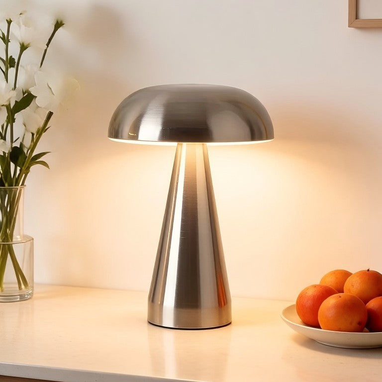 Metal Mushroom Table Lamp, USB Rechargeable Night Light, Touch Dimming, Eye-Protection, for