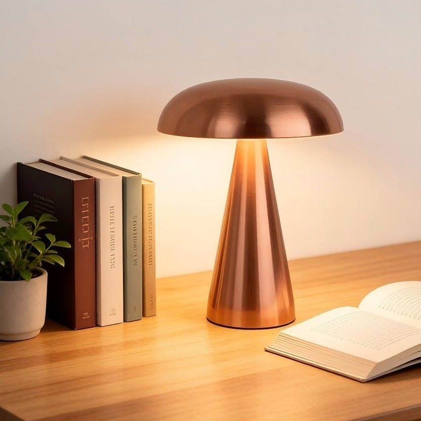 Metal Mushroom Table Lamp, USB Rechargeable Night Light, Touch Dimming, Eye-Protection, for