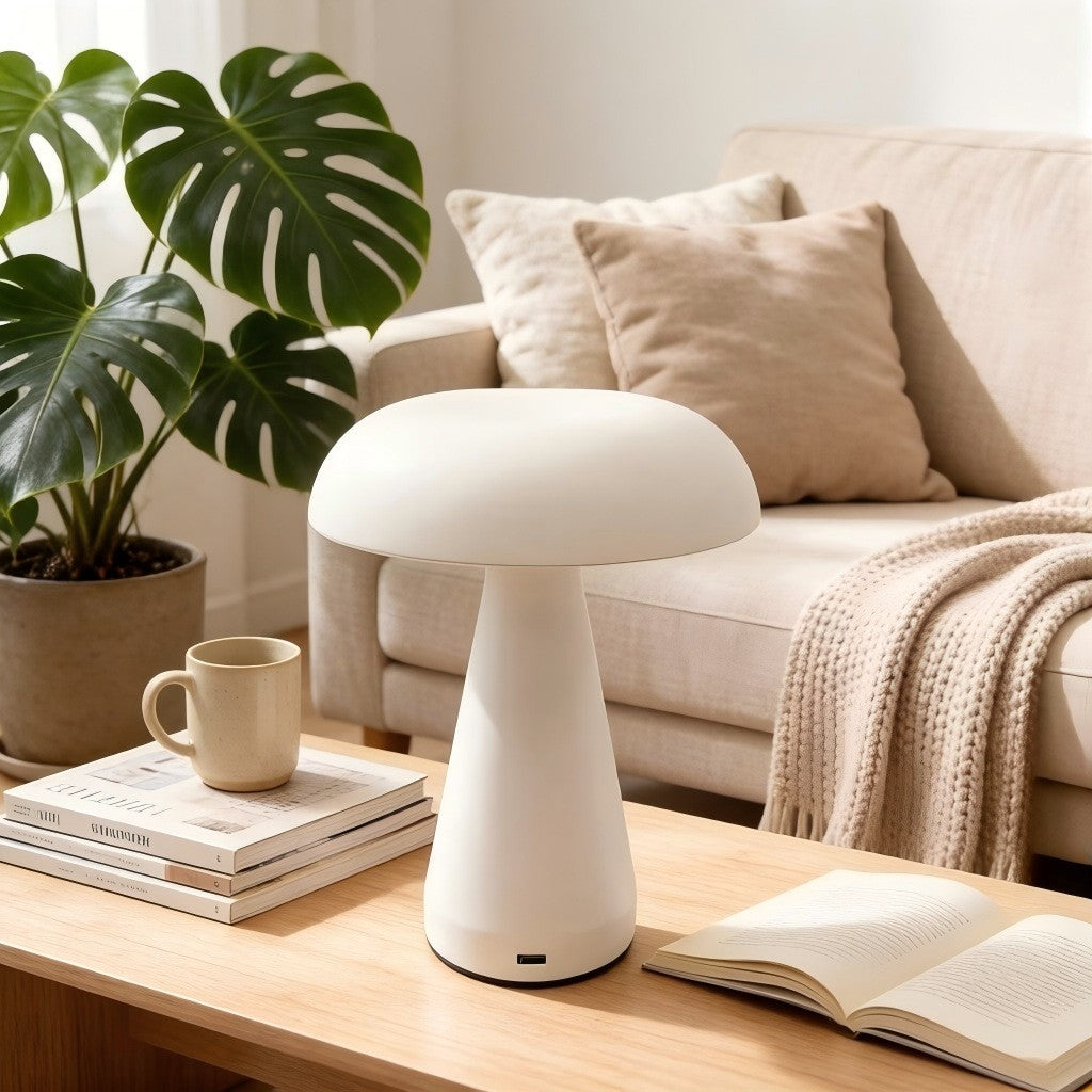 Metal Mushroom Table Lamp, USB Rechargeable Night Light, Touch Dimming, Eye-Protection, for