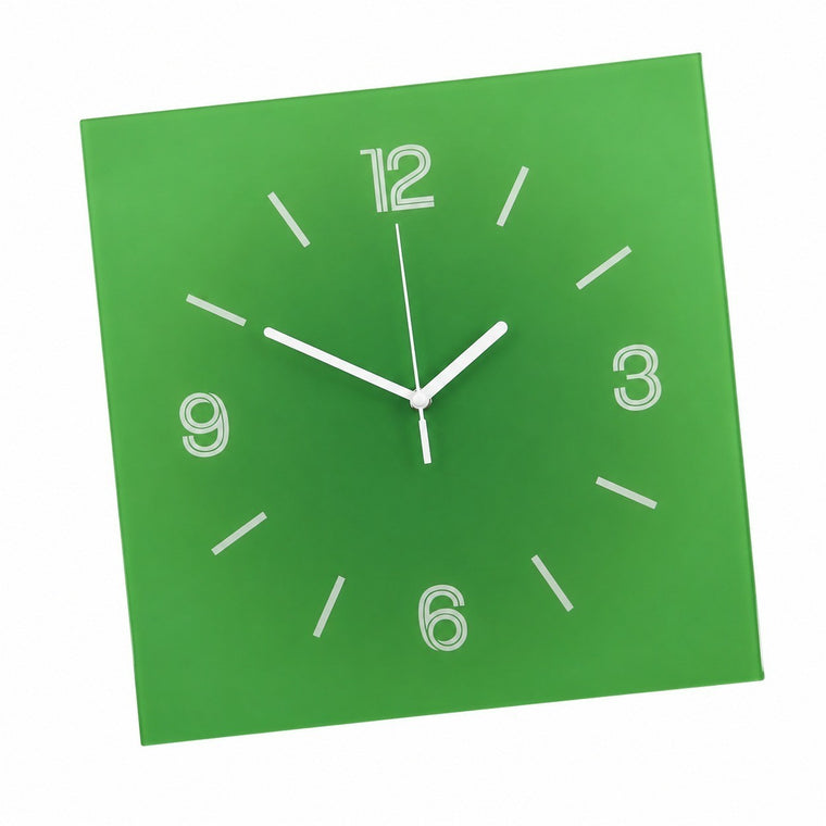 Compact Square Abstract Wall Clock, Frameless 3 mm Panel, Sunset Art, Nordic Style – Late-Spring Mountain Green / 20 x 20 cm (compact size)