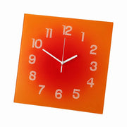 Compact Square Abstract Wall Clock, Frameless 3 mm Panel, Sunset Art, Nordic Style – Orange Moon / 40 x 40 cm