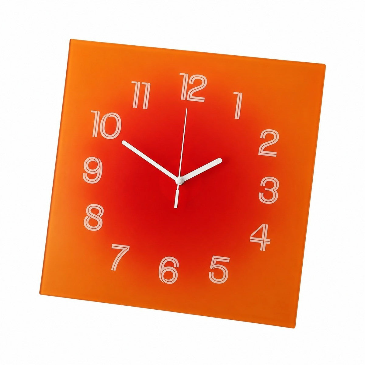 Compact Square Abstract Wall Clock, Frameless 3 mm Panel, Sunset Art, Nordic Style – Orange Moon / 40 x 40 cm