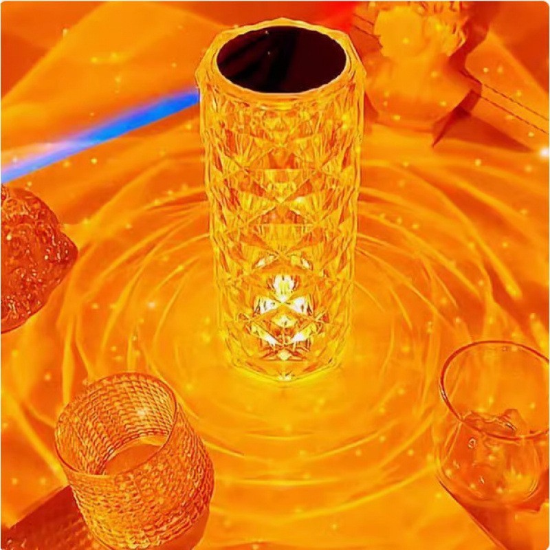 Rose Crystal Table Lamp, 16-Color Rechargeable, Touch Control, Romantic Bedroom Night Light