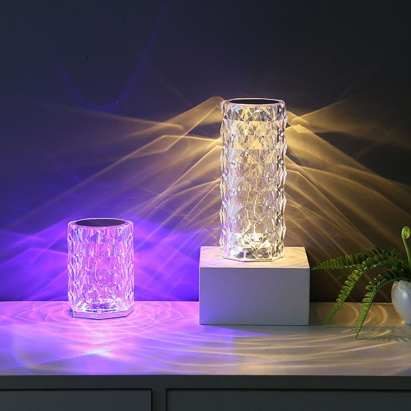 Rose Crystal Table Lamp, 16-Color Rechargeable, Touch Control, Romantic Bedroom Night Light