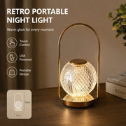 Retro Metal USB Night Light, Portable Table Lamp, Touch Switch, Acrylic Shade, Bedroom Decor