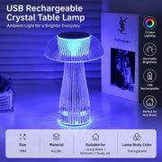 USB Rechargeable Crystal Table Lamp, Dimmable Color-Changing Night Light, Eye-Protection