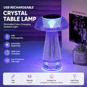 USB Rechargeable Crystal Table Lamp, Dimmable Color-Changing Night Light, Eye-Protection