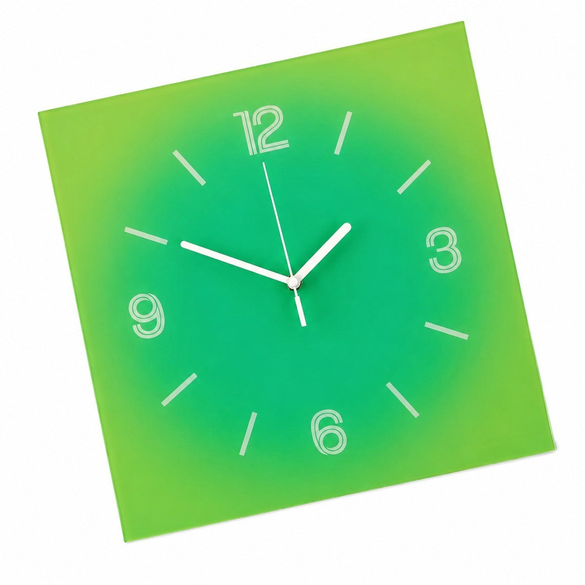 Compact Square Abstract Wall Clock, Frameless 3 mm Panel, Sunset Art, Nordic Style – Mint Dawn / 20 x 20 cm (compact size)