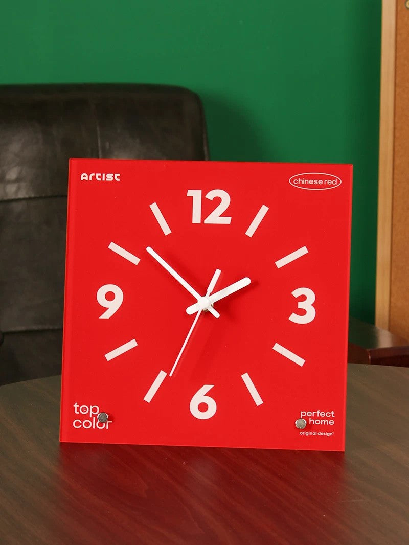 Klein Square Tabletop Clock, Frameless 3 mm Panel, Modern Minimalist Desk Decor Wall Clock