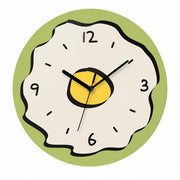 Rings Cartoon Silent Wall Clock, Cream Style, Frameless, Battery Powered – Green Fried Egg / Large, 30 cm Diameter