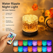 Water Ripple Night Light, Bedside Table Lamp, Stepless Dimming, Ambient Mood Projection