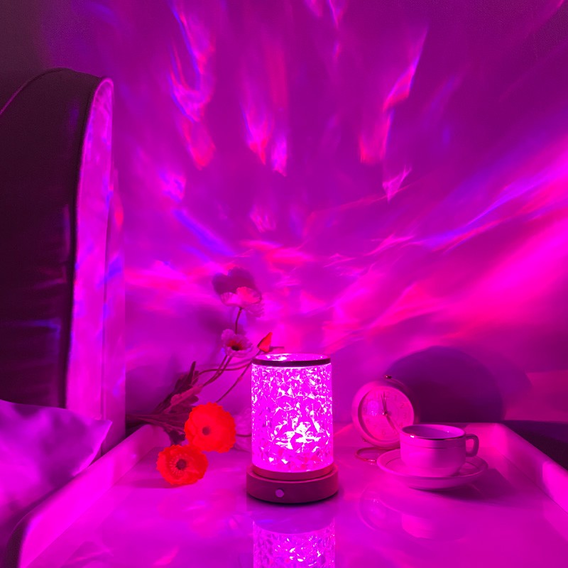 Water Ripple Night Light, Bedside Table Lamp, Stepless Dimming, Ambient Mood Projection