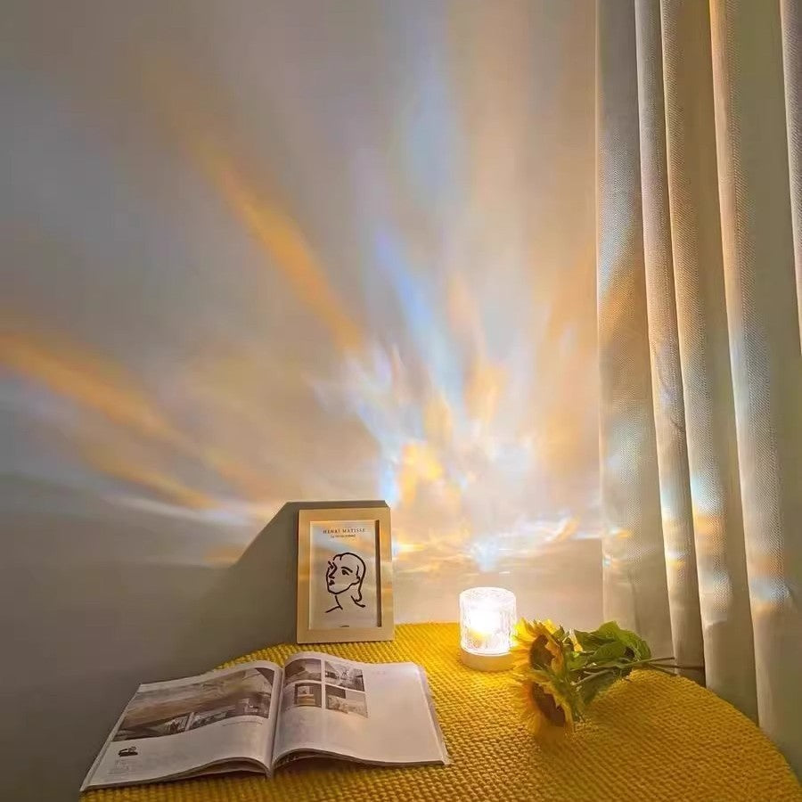 Water Ripple Night Light, Bedside Table Lamp, Stepless Dimming, Ambient Mood Projection
