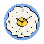 Rings Cartoon Silent Wall Clock, Cream Style, Frameless, Battery Powered – Blue Fried Egg / Small, 20 cm Diameter (compact size)