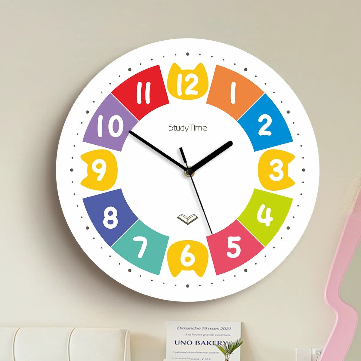 Children's Learning Wall Clock, 24-Hour Numeral Dial, Frameless 3mm Panel