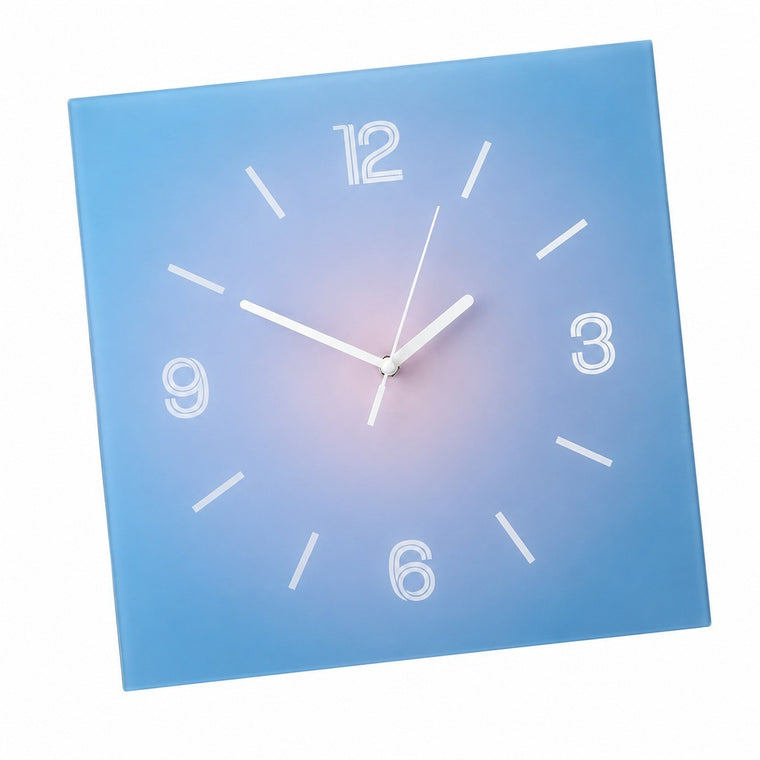 Compact Square Abstract Wall Clock, Frameless 3 mm Panel, Sunset Art, Nordic Style – Tipsy Evening / 40 x 40 cm