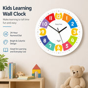 Children's Learning Wall Clock, 24-Hour Numeral Dial, Frameless 3mm Panel