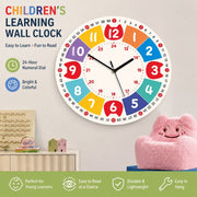 Children's Learning Wall Clock, 24-Hour Numeral Dial, Frameless 3mm Panel