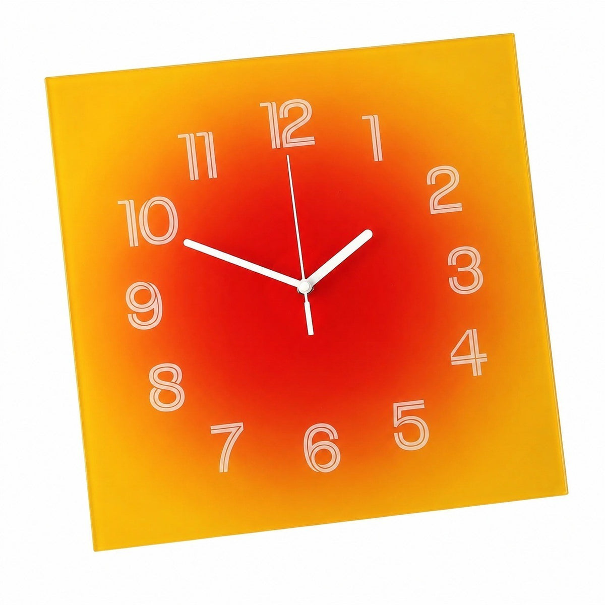 Compact Square Abstract Wall Clock, Frameless 3 mm Panel, Sunset Art, Nordic Style – Sunset Hour / 30 x 30 cm
