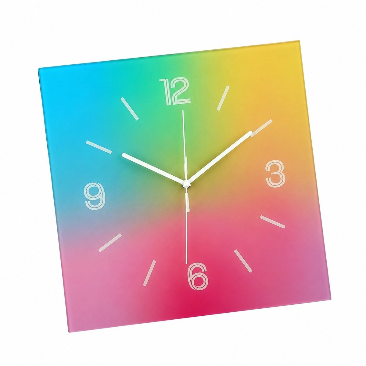 Compact Square Abstract Wall Clock, Frameless 3 mm Panel, Sunset Art, Nordic Style – A Touch of Rosy Clouds / 20 x 20 cm (compact size)