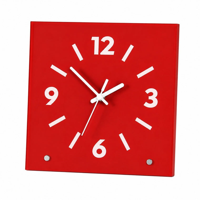 Klein Square Tabletop Clock, Frameless 3 mm Panel, Modern Minimalist Desk Decor Wall Clock – Chinese Red