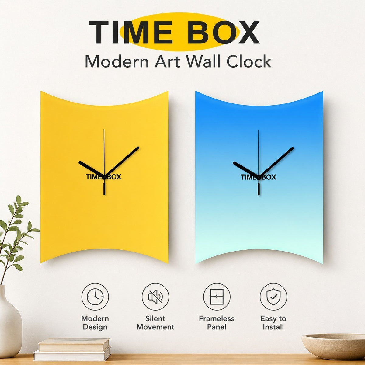 Modern Time Box Art Wall Clock, Frameless 3 mm Panel, Living Room