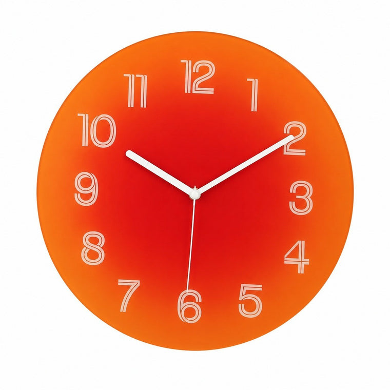 Round Sunset Art Silent Wall Clock, Frameless Nordic Decor for Living Room – Orange Moon / Extra Large, 40 x 40 cm