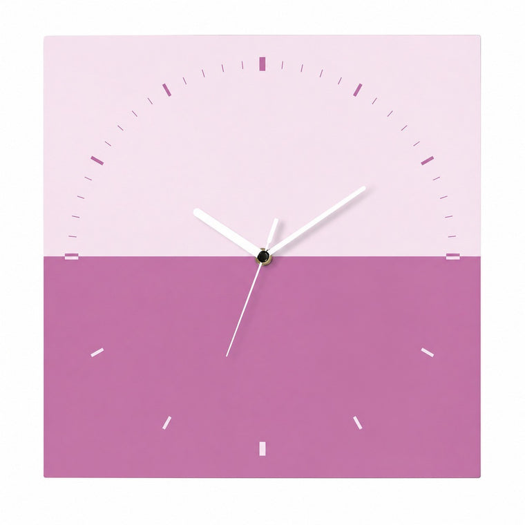 Modern Color-Block Wall Clock, Frameless 3 mm Panel, Stage Debut Tick Marks, Living Room – Starry Rose with Tick Marks / 40 x 40 cm